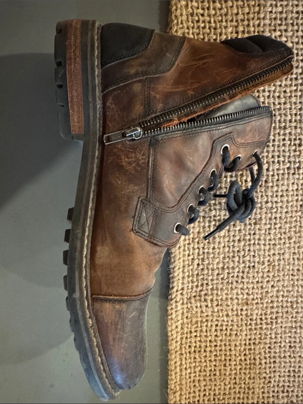 Men's Distressed Brown Leather Lace-Up Boots